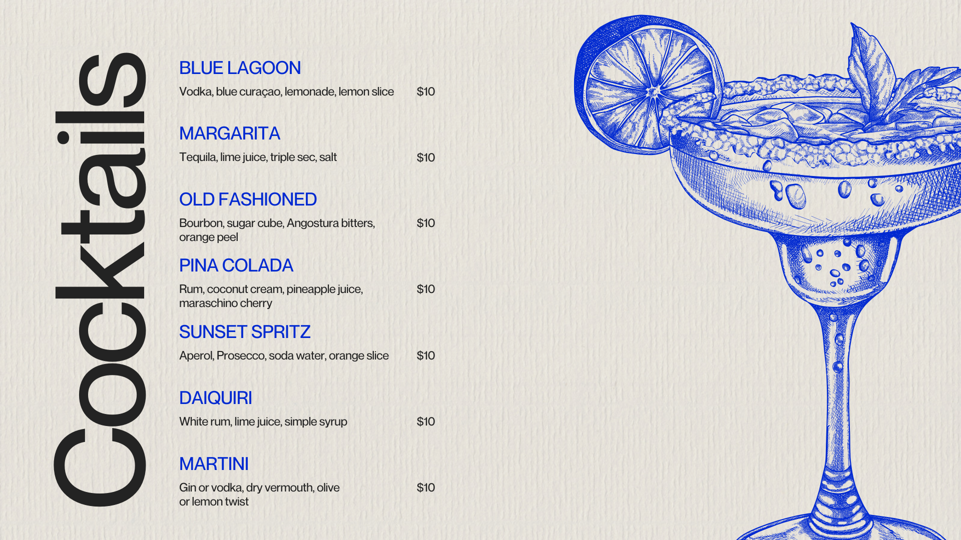 Example of Cocktails Menu & Boards Finch Template