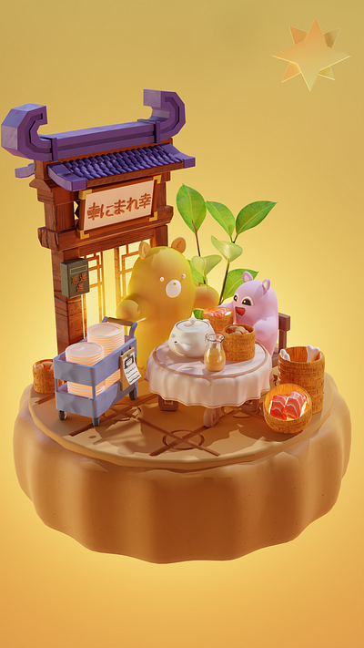 SweetCake 2021 artwork bear blender blender 2.9 blender3d breakfast isometric substancepainter