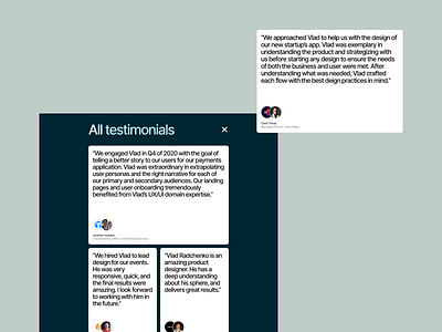 Testimonial Card Layout card cards clients dark mode feedback hero layout member portfolio product quotes ranking rating reviews testimonial ui ux web webdesign website