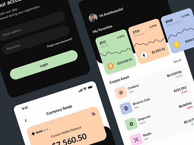 Cryptocurrency Application bitcoin btc crypto crypto app cryptocurrency cryptocurrency app currency dark app dark crypto app dark cryptocurrency app design eth minimal modern ui ux