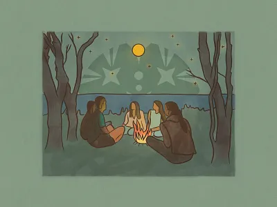 Illustration for 'Power up!' by PODER Colorado ✦ 4 of 5 campfire colorado drawing green illustration moon nature night procreate