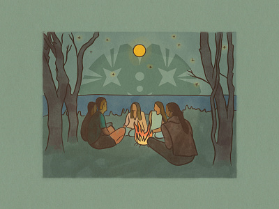 Illustration for 'Power up!' by PODER Colorado ✦ 4 of 5 campfire colorado drawing green illustration moon nature night procreate