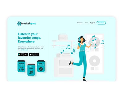 Musicalspace - Landing Page branding illustration landingpage logo music spotify ui ux vector website