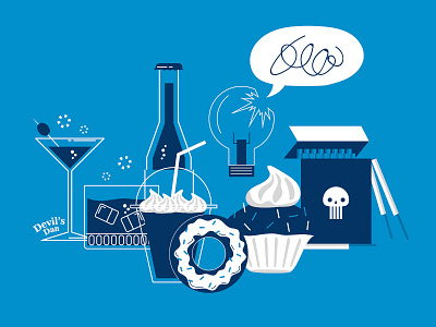 Unhealthy yummy // Illustration cake cupcake design dessert devilsdan drinks food illustration minimal vector