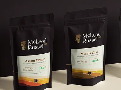 Branding & Packaging - McLeod Russel brand identity branding chai design elegant elephant food graphic design illustration logo logo design modern pacakging packaging pouch premium strong tea tea garden tea leaf