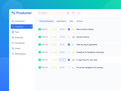 Producter Feedback Module v.1.0 customer feedback design feedback feedback management list design list view listing menu product product design product design system product development product feedback product management ui ui design user feedback ux web web product