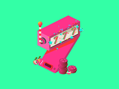 7 Dribbble Invites 2d 3d 7 alphabet design dribbble gamble game icon illustration invitation invite isometric lucky number pink player slot machine vector win