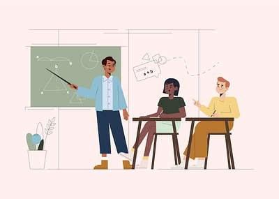 Students in a math class art boy flat girl illustration illustration art man people students teacher