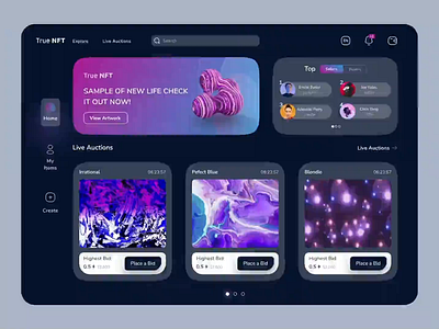 True NFT: A Digital Art Marketplace 2021 3d animation branding crypto cryptocurrency dashboard design digital art ether illustration landing page marketplace motion graphics nft trading ui ux