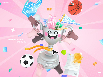 Online Sports Cup 3d 3d art basketball branding character colors cup design education football ill illustration kawai kawaii sports ui web winn winner winners