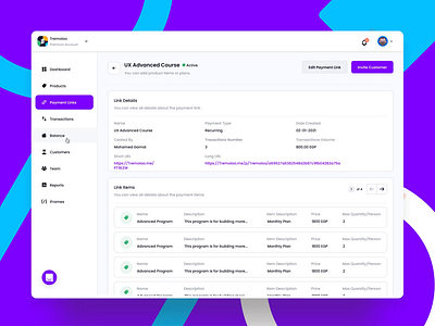 Payments Link Details | Payments Processing Platform