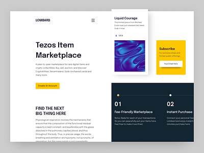 Lombard - Tezos NFT Marketplace and Community cryptocuurency daily header hero interface landing page minimal nft
