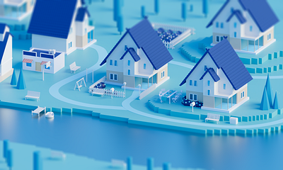 Blue Village 3d art blender blue cool design graphic design illustration ui village