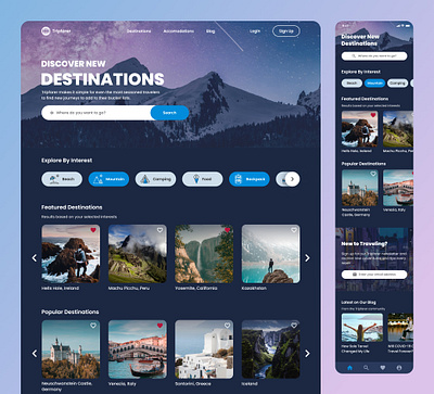 Tripfarer - Landing Page UI Design (Website & App) aesthetic app app design beautiful branding design landing page logo mobile travel travel agency travel site trip user experience web web design website website design