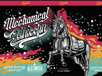 Mechanical Unicorn Lakewood Brewing design hand lettering illustration lettering type vector