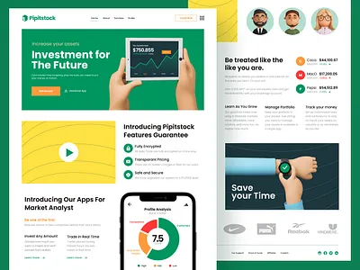 Money Investment - Landing Page 3d bitcoin currency design green hand illustration invest investing investment landingpage money stock trader trading ui ux webdesign