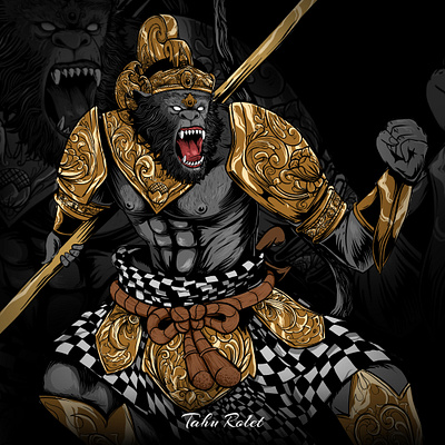 Hanoman Monkey Fighter Illustration artwork culture darkart fanart illustration mythology tshirtdesign tshirtillustration