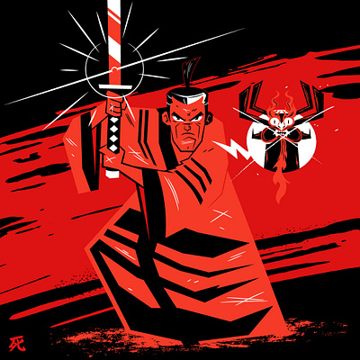 Samurai Black + Red cartoon cartoon network character design design ill illustration japan samurai jack sumi vector