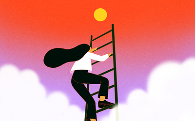 High performing strategy ambition art climbing clouds digital editorial girl high illustration ladder line painting pencil procreate strategy success sun surreal woman