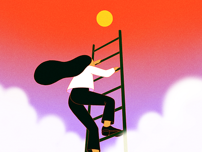 High performing strategy ambition art climbing clouds digital editorial girl high illustration ladder line painting pencil procreate strategy success sun surreal woman