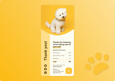 Daily UI 017 – Email Receipt 017 cat dailyui dailyui017 dailyuichallenge dog email email receipt pet pets receipt store ui ux warm yellow