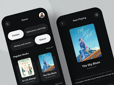 Books Reading App app app design app ui app ui design book store books reading dark design dark ui design reading app uihut visual visual design