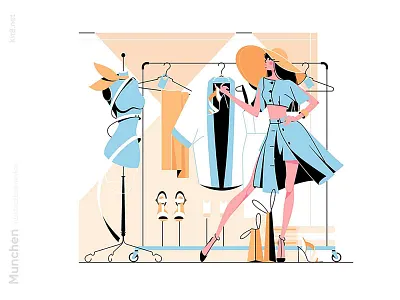 Stylish woman in boutique illustration boutique character fasion flat hat illustration kit8 shop shopping style vector woman