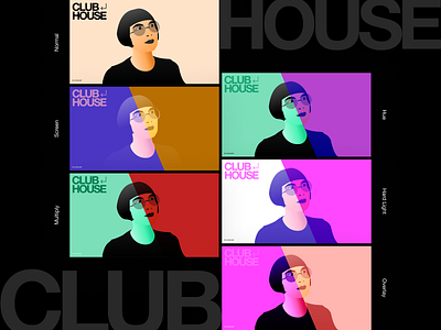 ClubHouse 🖐 2d abstract art black blue branding character clean color concept creative design face flat graphic design illustration interface layout minimal modern