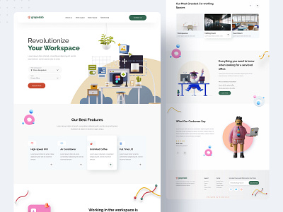 Co-working Landing Page 3d anikdeb best designer clean co working dribbble best shot grapeslab grapeslabteam home page illustration landing page office space popular shot top designer uiux web web design website website concept workspace