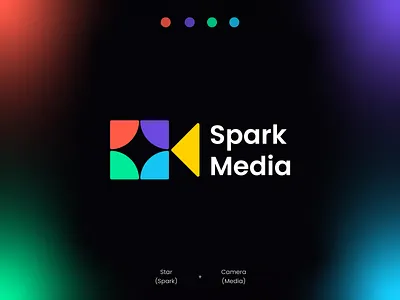 Spark Media Logo Design brand branding business camera company design entertaiment flat fun geomtric identity logo logomark media modern playful shape simple spark star