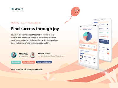 JoyScore • Wellness app • UX/UI & Branding Case Study animation app branding design graphic design health illustration logo meditation mobile relaxation stationery ui ux wellness