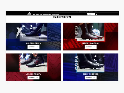ADIDAS ARCHETIC FOOTBALL LANDING PAGE - PART 2/3 adidas black blue branding design football graphic design grid illustration landing page logo photo grid red shoes soccer sport thumbnail ui ui ux ux