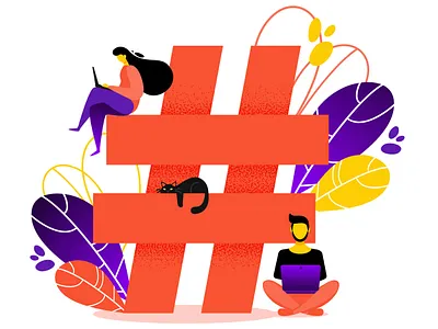 Concept of hashtag for social media marketing art blogging design flat hashtag illustration image marketing media people person site smm social symbol vector web woman