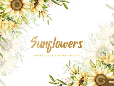 watercolor sunflowers wedding invitation card bundle background beautiful branding card decoration design floral flower frame illustration invitation logo spring vector vintage wedding