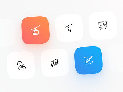 Icon set for the bike park 🚵🏻‍♂️ database portal bike school bike wash chair filters gondola icons icons set mountain bike search train wash webdesign