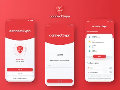 Connect2Vpn | Design and Development android design ios mobile app mobile ui treinetic ui vpn