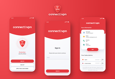 Connect2Vpn | Design and Development android design ios mobile app mobile ui treinetic ui vpn