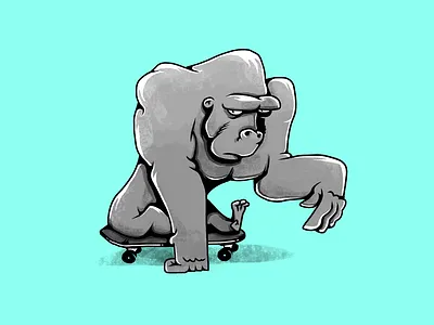 Skate wild. Gorilla. animals bw characters gorilla illustration monochrome skate skateboard skateboarding wild