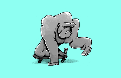 Skate wild. Gorilla. animals bw characters gorilla illustration monochrome skate skateboard skateboarding wild