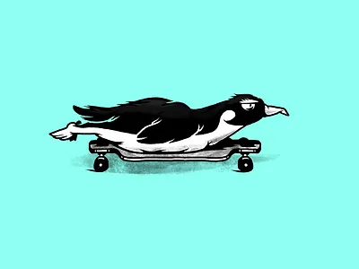Skate wild. Penguin. animals bw characters illustration longboard longboarding monochrome penguin skate skateboarding