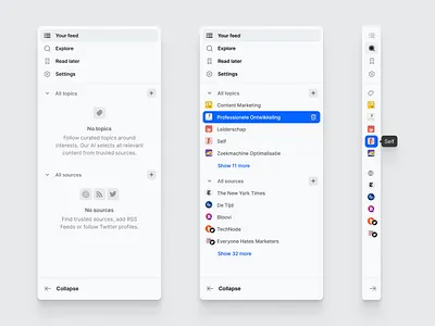 Sidebar Navigation - News Aggregator menu nav navigation product design side menu side navigation sidebar