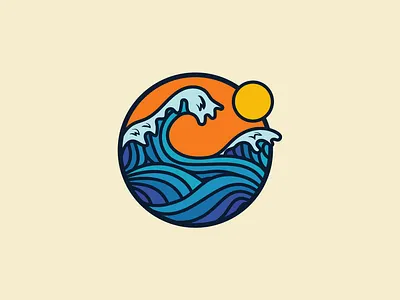Majestic Wave adventure beach blue circle flat minimal ocean sand sea shore simple sunrise sunset surf surfer surfing wave waves yellow