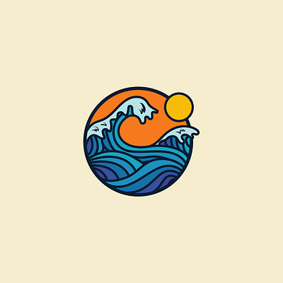 Majestic Wave adventure beach blue circle flat minimal ocean sand sea shore simple sunrise sunset surf surfer surfing wave waves yellow