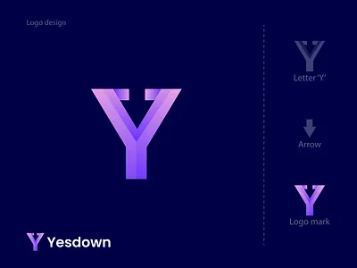 Yesdown Branding Logo-Modern Letter Y Logo-Arrow Logo-Y logo abstract agency logo arrow logo brand identity branding branding design business logo colorful logo creative logo down logo downloader gradient logo imonuix letter logo logo logo design modern logo y letter logo y logo y modern letter logo