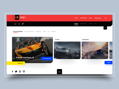 E3 Expo 2021 branding design desktop e3 games glassmorphism graphic design racing redesign trending ui ui ux ui design video games web web design website design xbox gaming
