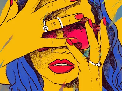 Heat of the summer blue brushes character flat illustration illustrator kiss people portrait portrait art portrait illustration portrait painting procreate woman yellow