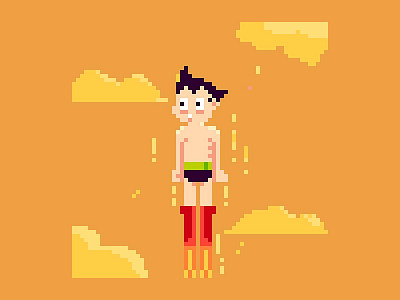 Astro Boy Pixel 2d anime art astroboy cartoon cloud fanart flying japan orange pixelart rocket