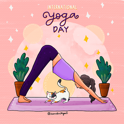 Happy International Yoga Day cat catillustraion characterillustration cute design doodle doodling flat funny illustration illustrator internationalyogday vector yoga