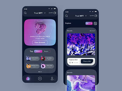 True NFT: NFT Marketplace App 2021 animation app application branding crypto design digital art ethereum mobile motion graphics ui ux vector