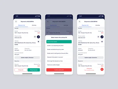 Driver App - Pickup & Delivery Fail app delivery driver driver app figma logistic mobile pickup product product design shipment shipper shipping